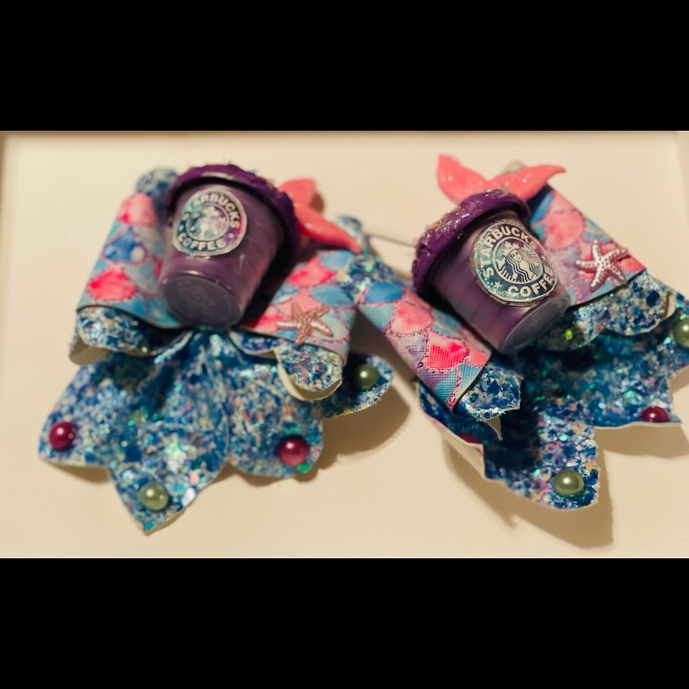 Starbucks mermaid pig tail hair bow set